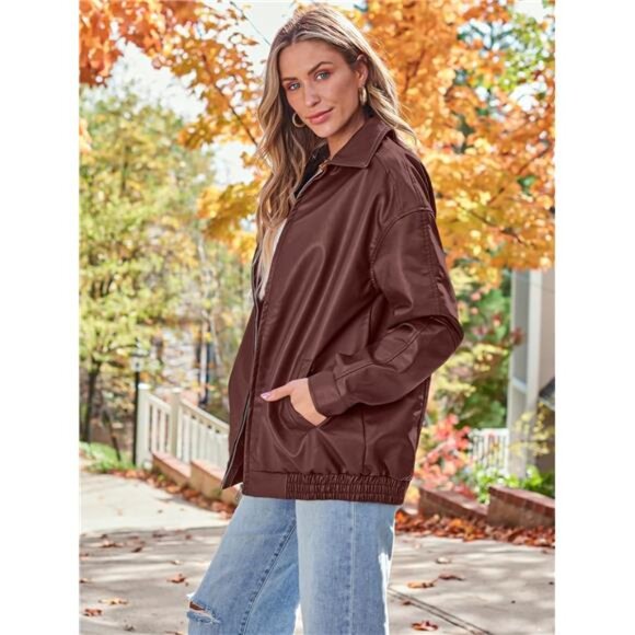 Womens Oversized Leather Jackets Faux Suede Fall Fashion Motorcycle - Picture 3 of 5